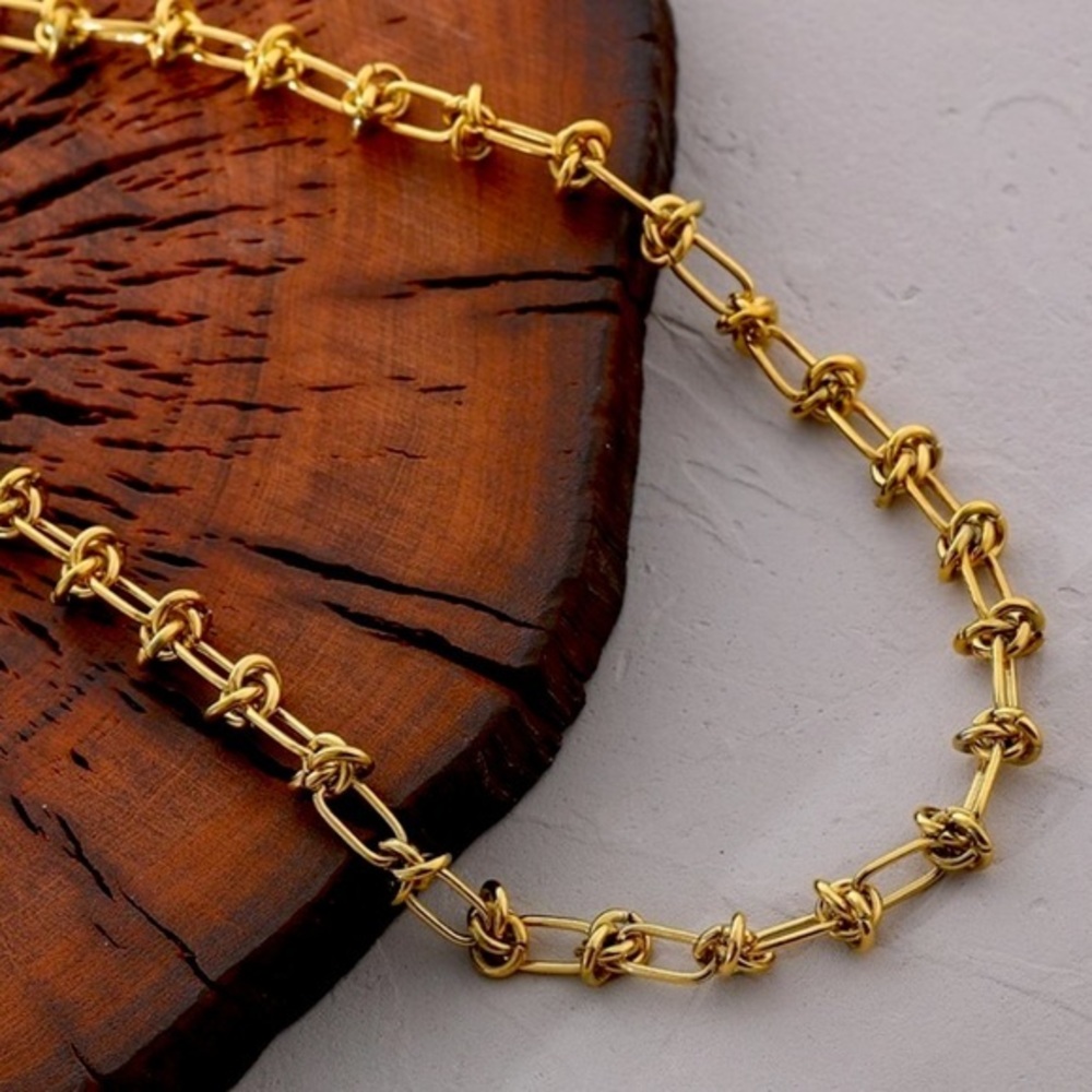 NEW 18K Gold Knot Link Chain Necklace stainless